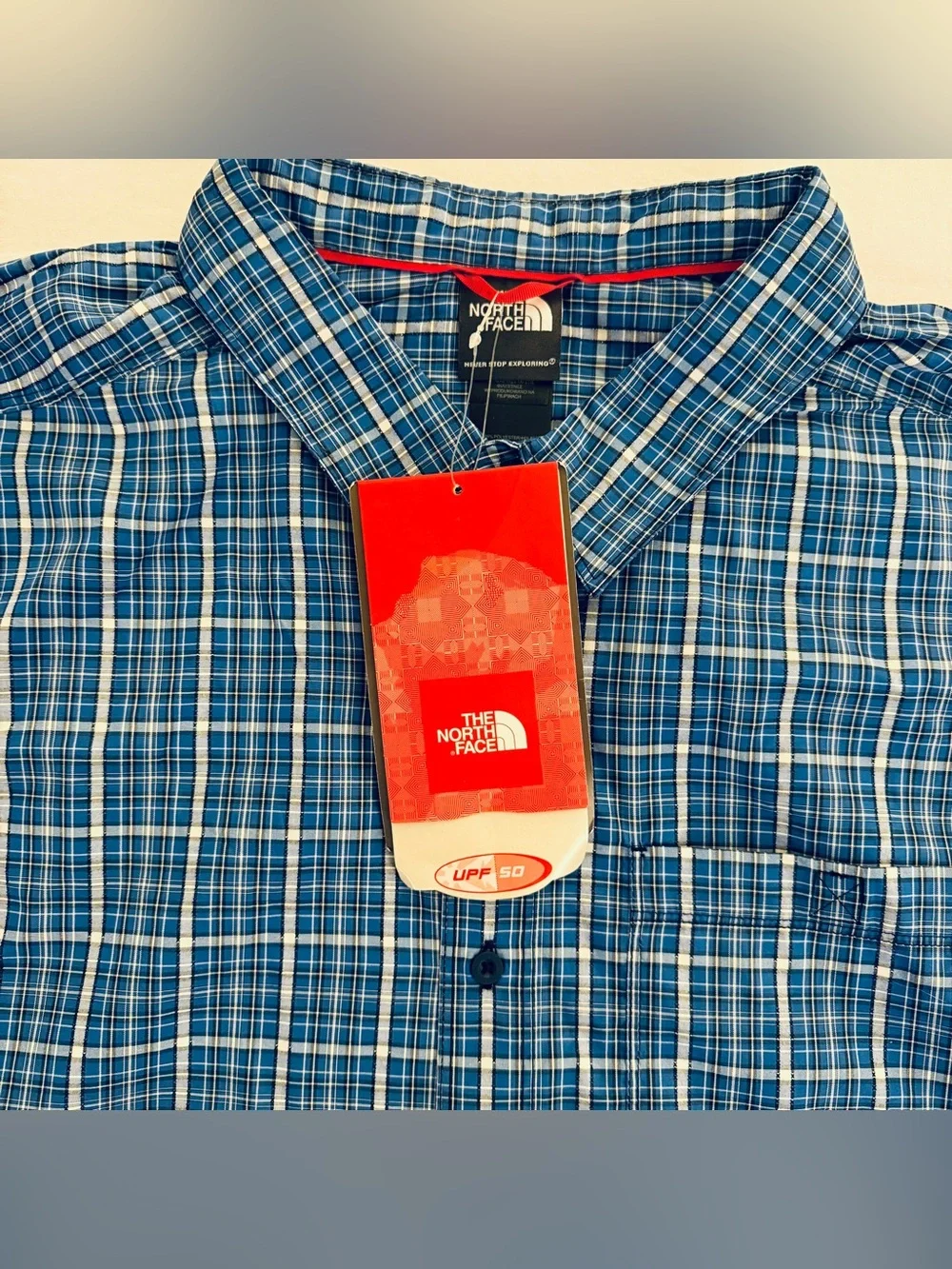 The North Face Hypress Woven Shirt Men XXL Blue Plaid UPF 50 NWT